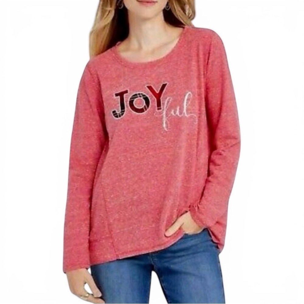 Style & Co Joyful Shine Holiday Sweatshirt Long Sleeve Red Heathered Top…